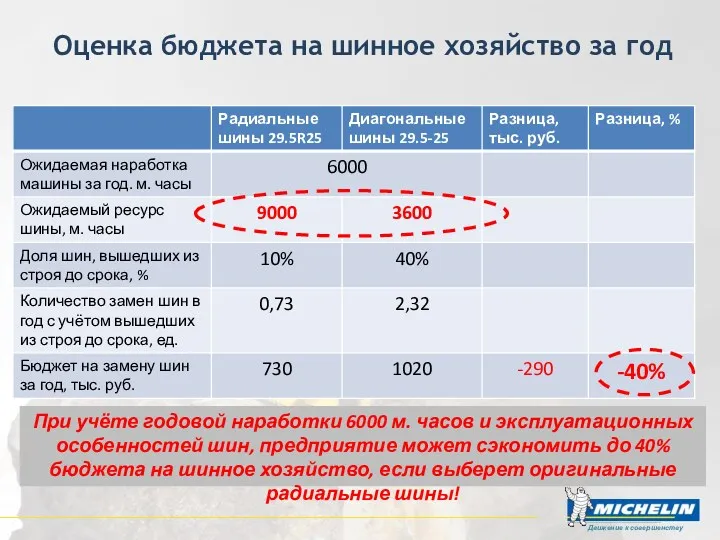 Оценка бюджета на шинное хозяйство за год При учёте годовой