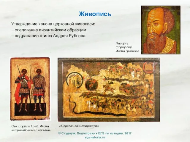 Живопись Утверждение канона церковной живописи: – следование византийским образцам –