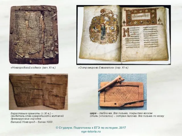 Берестяные грамоты (с XI в.) – свидетельство грамотности жителей древнерусских