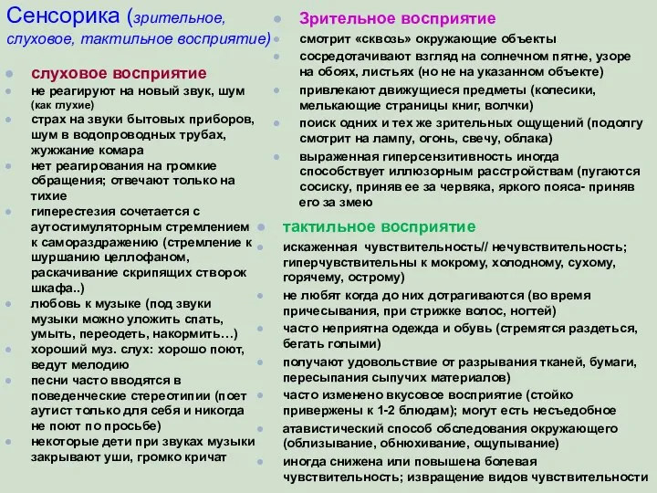 Сенсорика (зрительное, слуховое, тактильное восприятие) Зрительное восприятие смотрит «сквозь» окружающие