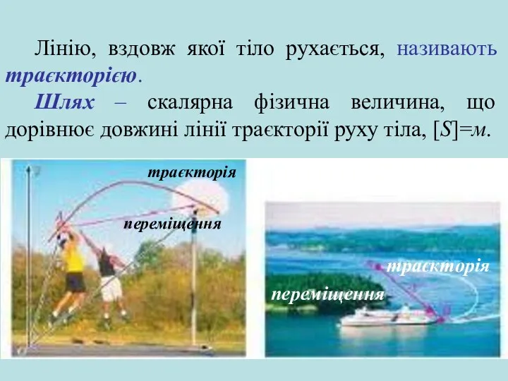 Лінію, вздовж якої тіло рухається, називають траєкторією. Шлях – скалярна