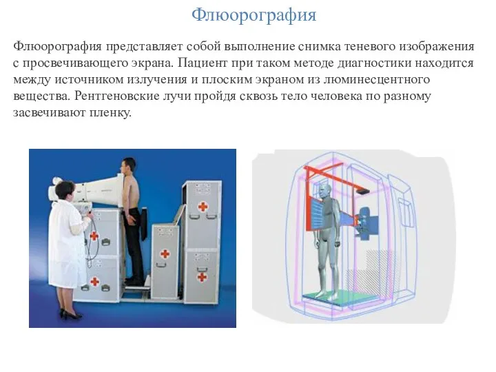 Флюорография Флюорография представляет собой выполнение снимка теневого изображения с просвечивающего