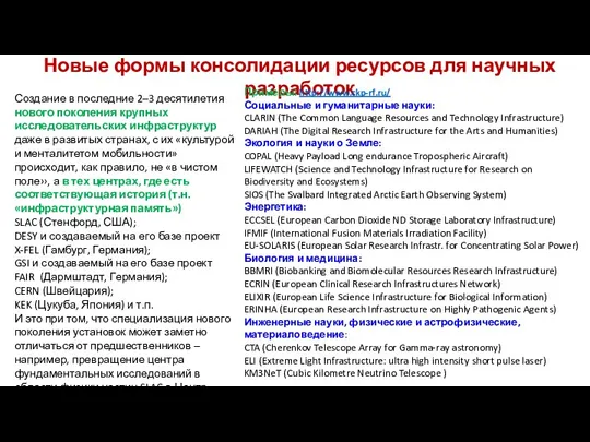 Новые формы консолидации ресурсов для научных разработок Создание в последние