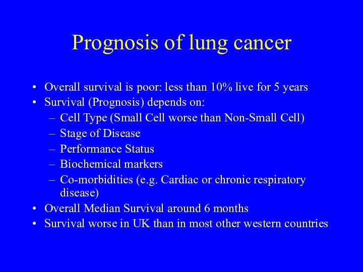 Prognosis of lung cancer Overall survival is poor: less than
