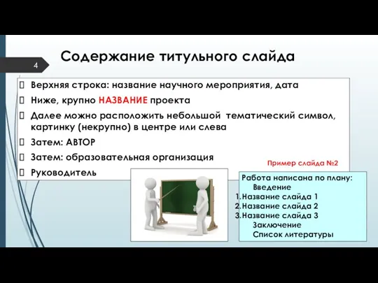 Содержание титульного слайда Верхняя строка: название научного мероприятия, дата Ниже,