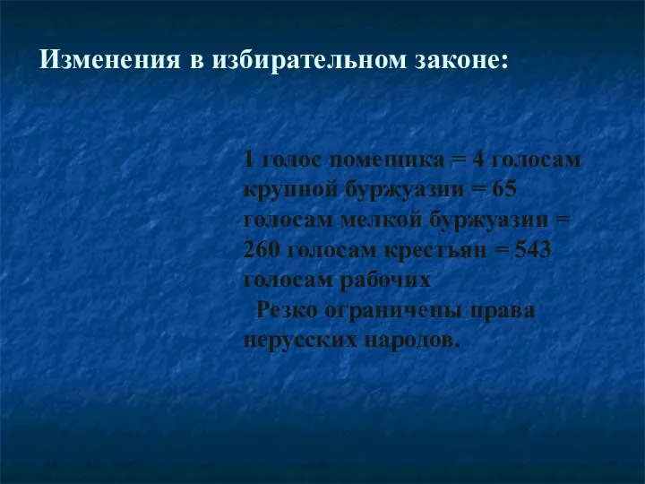 Изменения в избирательном законе: 1 голос помещика = 4 голосам