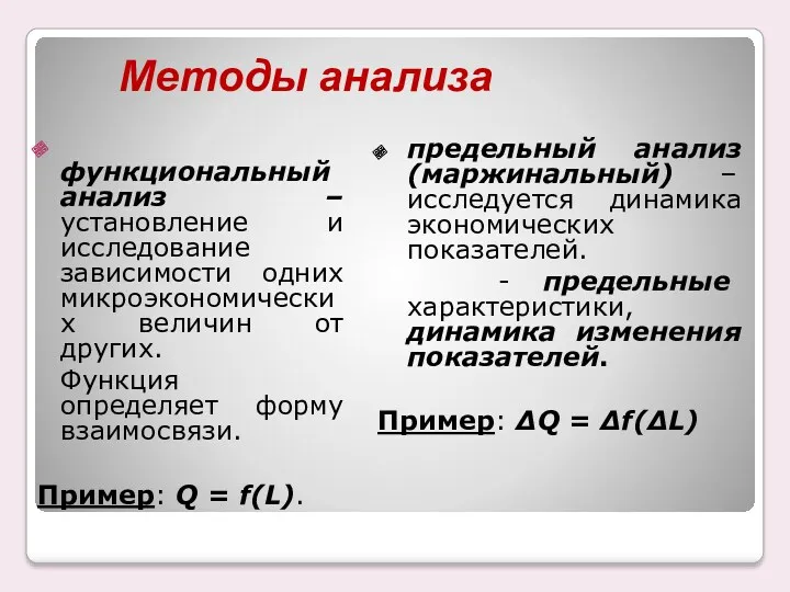 Методы анализа функциональный анализ – установление и исследование зависимости одних