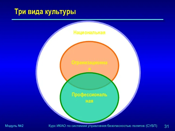 Три вида культуры Огранизационная Профессиональная Национальная