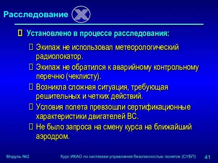 Установлено в процессе расследования: Экипаж не использовал метеорологический радиолокатор. Экипаж