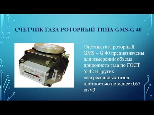 СЧЕТЧИК ГАЗА РОТОРНЫЙ ТИПА GMS-G 40 Счетчик газа роторный GMS – G 40