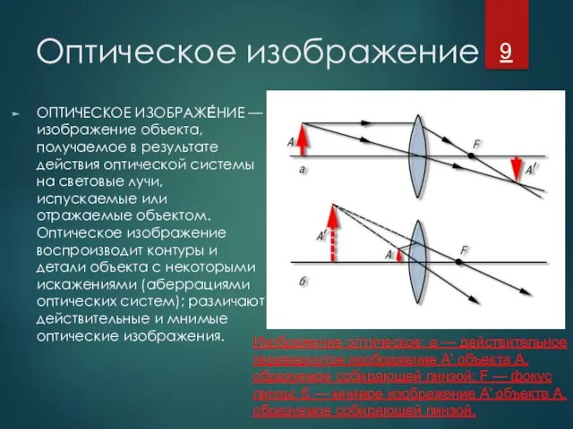 Оптическое изображение ОПТИЧЕСКОЕ ИЗОБРАЖЕ́НИЕ — изображение объекта, получаемое в результате