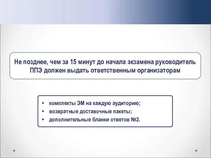 Не позднее, чем за 15 минут до начала экзамена руководитель