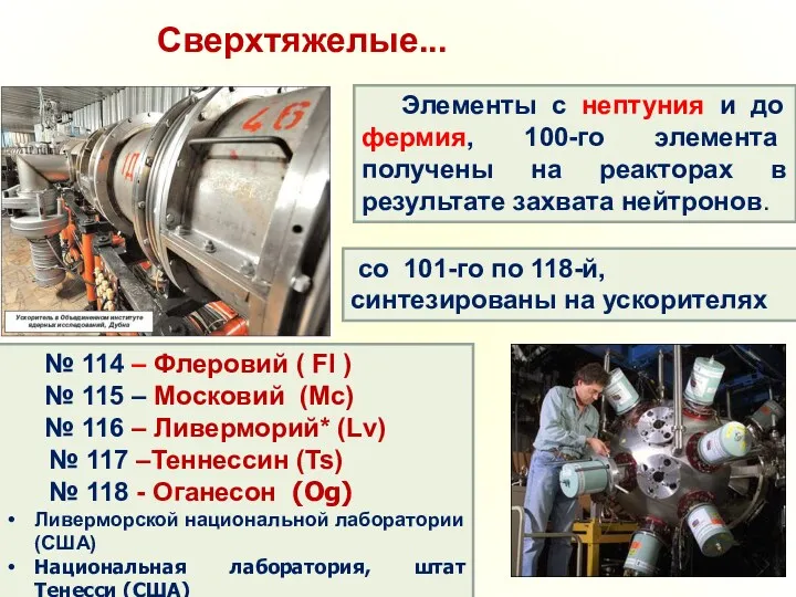 Элементы с нептуния и до фермия, 100-го элемента получены на