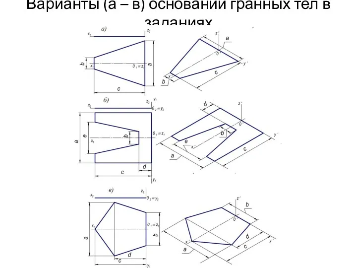 Варианты (а – в) оснований гранных тел в заданиях