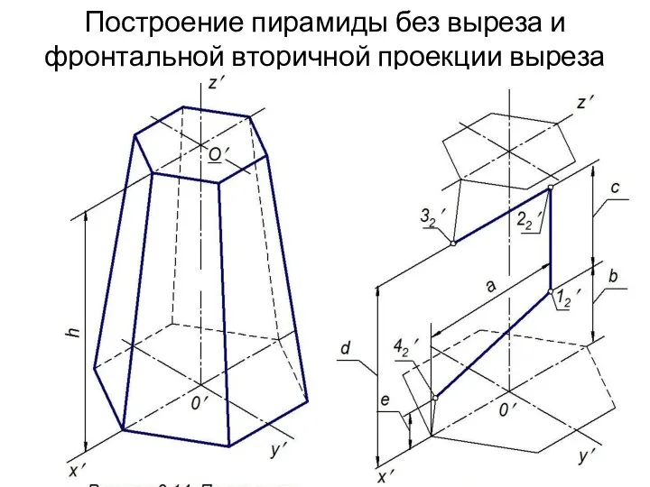 Построение пирамиды без выреза и фронтальной вторичной проекции выреза