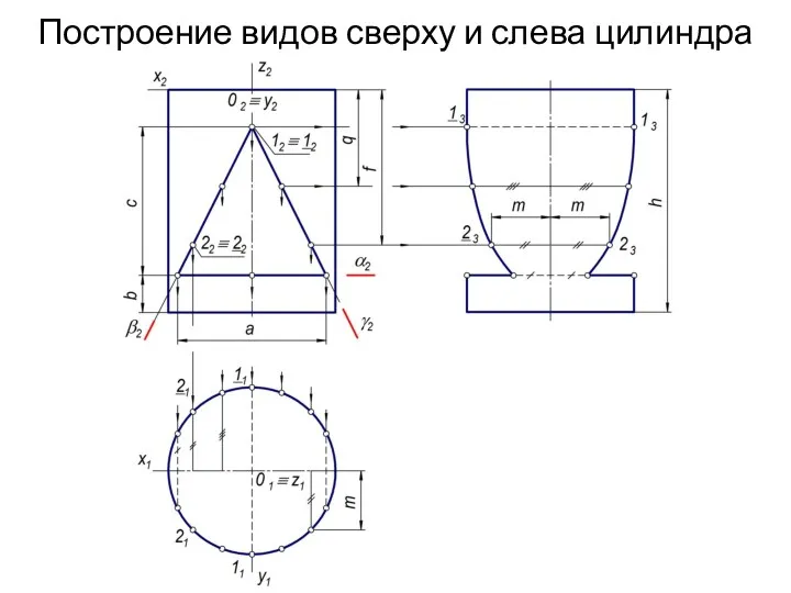 Построение видов сверху и слева цилиндра