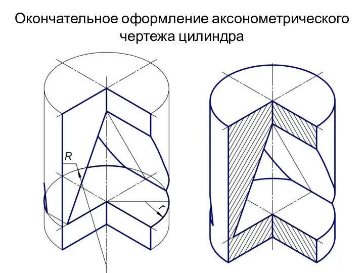 Окончательное оформление аксонометрического чертежа цилиндра