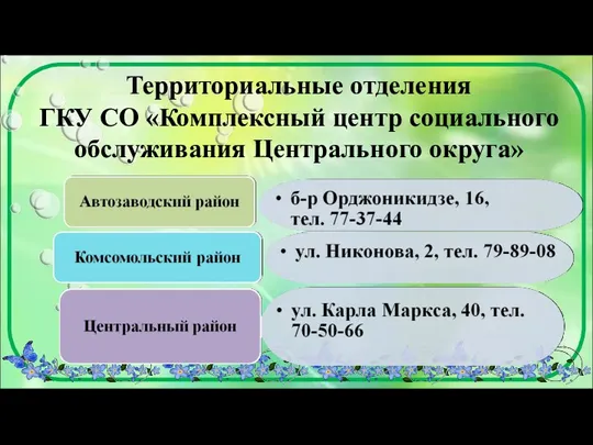 Территориальные отделения ГКУ СО «Комплексный центр социального обслуживания Центрального округа»