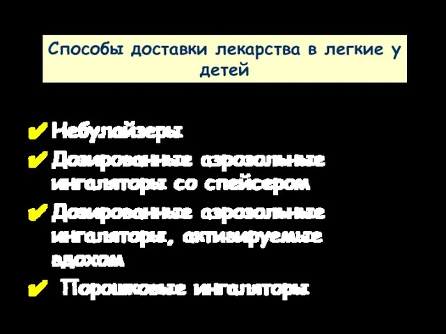 Способы доставки лекарства в легкие у детей Небулайзеры Дозированные аэрозольные