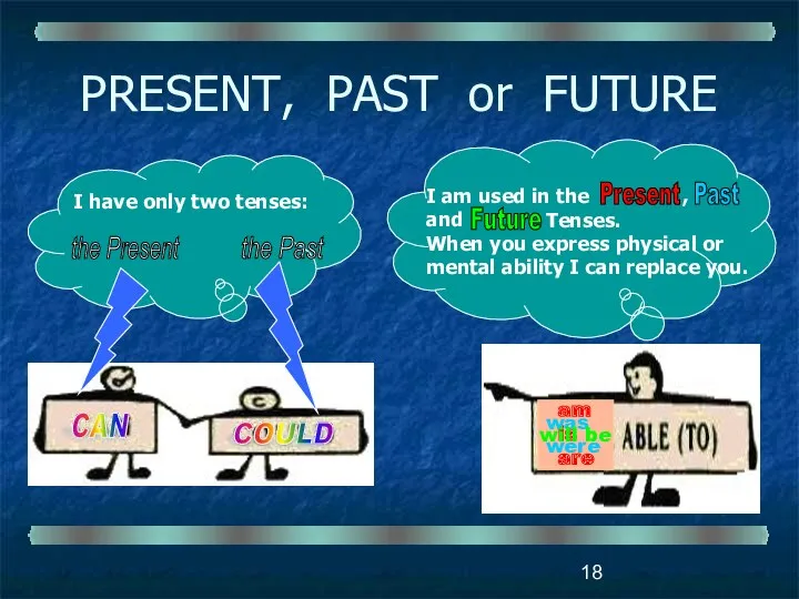 PRESENT, PAST or FUTURE I have only two tenses: I