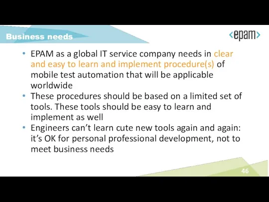 EPAM as a global IT service company needs in clear