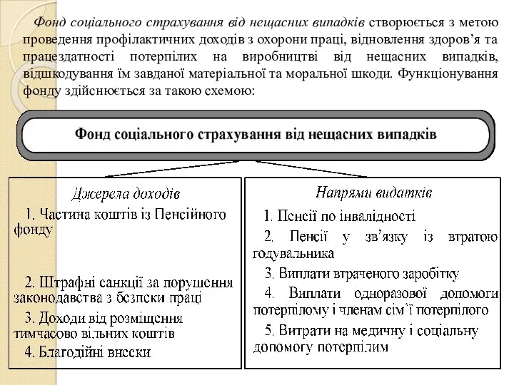 Фонд соціального страхування від нещасних випадків створюється з метою проведення