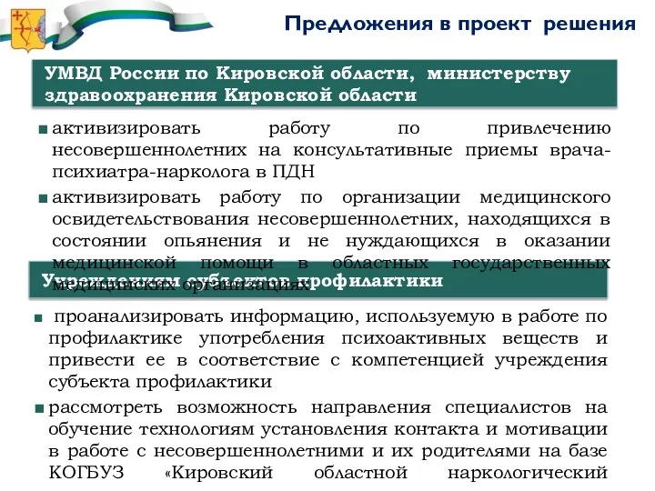 Предложения в проект решения Учреждениям субъектов профилактики проанализировать информацию, используемую