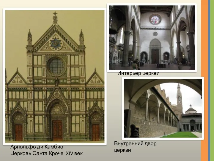 Арнольфо ди Камбио Церковь Санта Кроче XIV век Интерьер церкви Внутренний двор церкви
