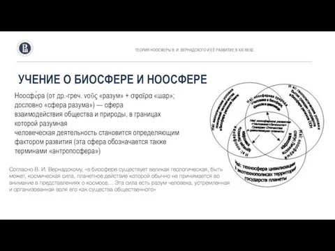 УЧЕНИЕ О БИОСФЕРЕ И НООСФЕРЕ Ноосфе́ра (от др.-греч. νοῦς «разум» + σφαῖρα «шар»;