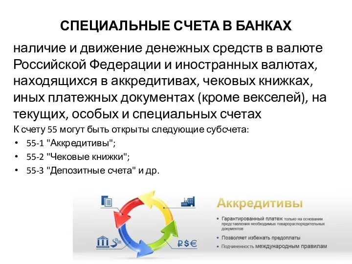 СПЕЦИАЛЬНЫЕ СЧЕТА В БАНКАХ наличие и движение денежных средств в