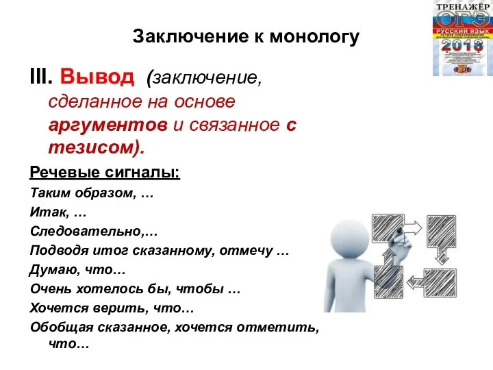 Заключение к монологу III. Вывод (заключение, сделанное на основе аргументов