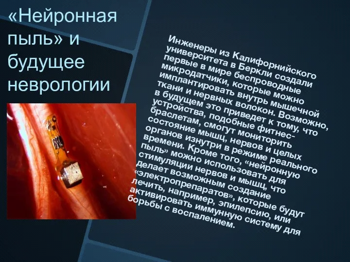 «Нейронная пыль» и будущее неврологии Инженеры из Калифорнийского университета в