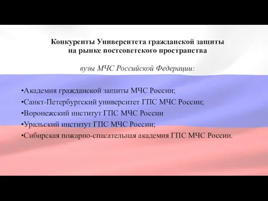 Конкуренты Университета гражданской защиты на рынке постсоветского пространства вузы МЧС Российской Федерации: Академия