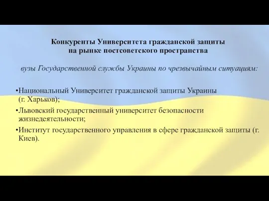 Конкуренты Университета гражданской защиты на рынке постсоветского пространства вузы Государственной службы Украины по