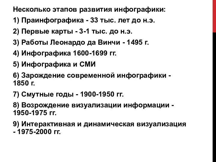 Несколько этапов развития инфографики: 1) Праинфографика - 33 тыс. лет