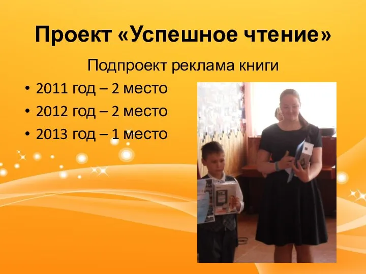 Проект «Успешное чтение» Подпроект реклама книги 2011 год – 2