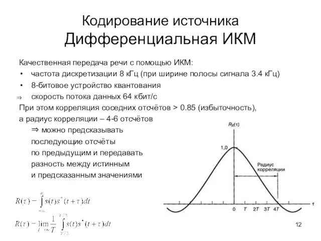 Кодирование источника Дифференциальная ИКМ Качественная передача речи с помощью ИКМ: