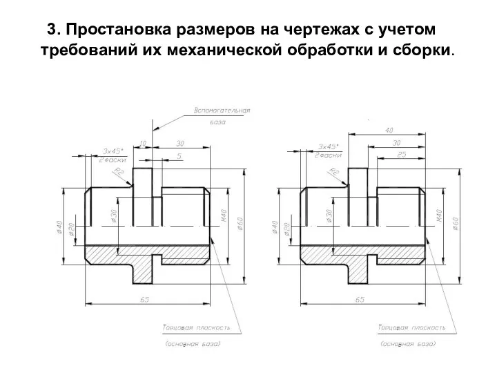 3. Простановка размеров на чертежах с учетом требований их механической обработки и сборки.