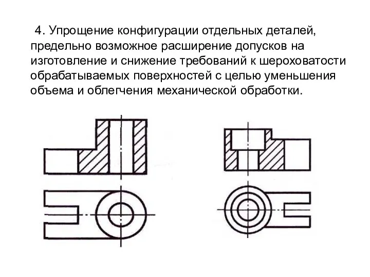 4. Упрощение конфигурации отдельных деталей, предельно возможное расширение допусков на