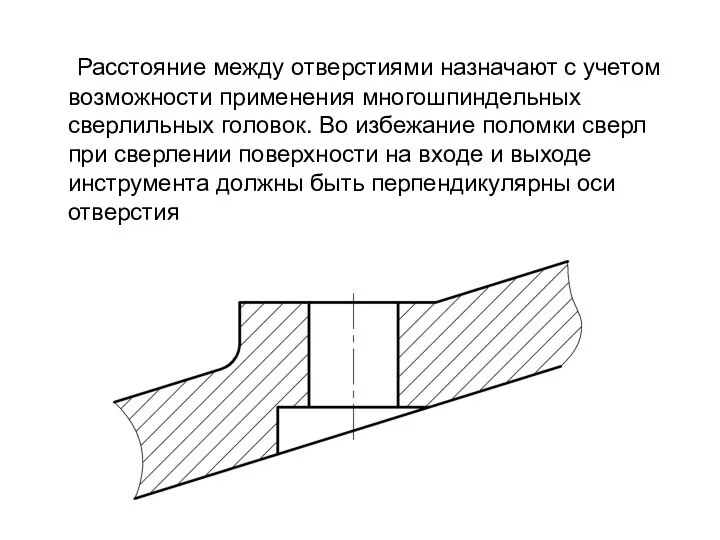 Расстояние между отверстиями назначают с учетом возможности применения многошпиндельных сверлильных