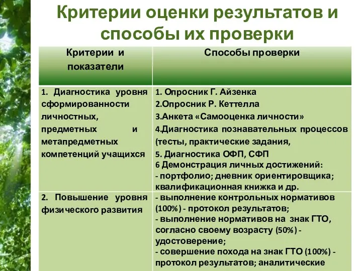 Критерии оценки результатов и способы их проверки