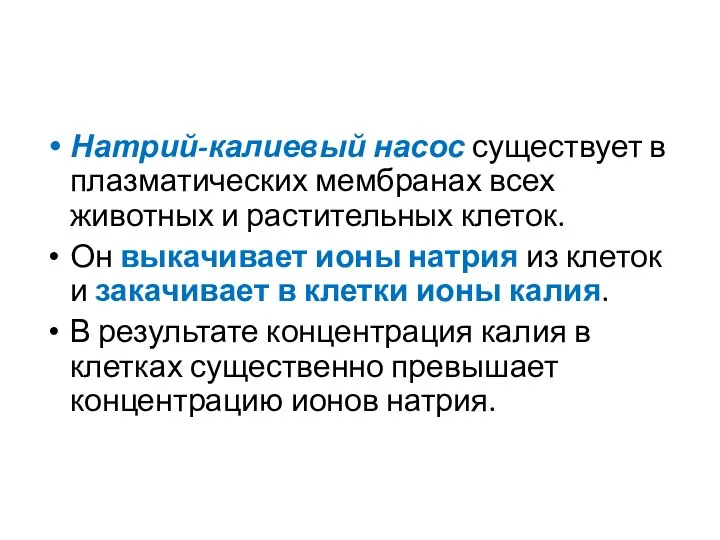 Натрий-калиевый насос существует в плазматических мембранах всех животных и растительных