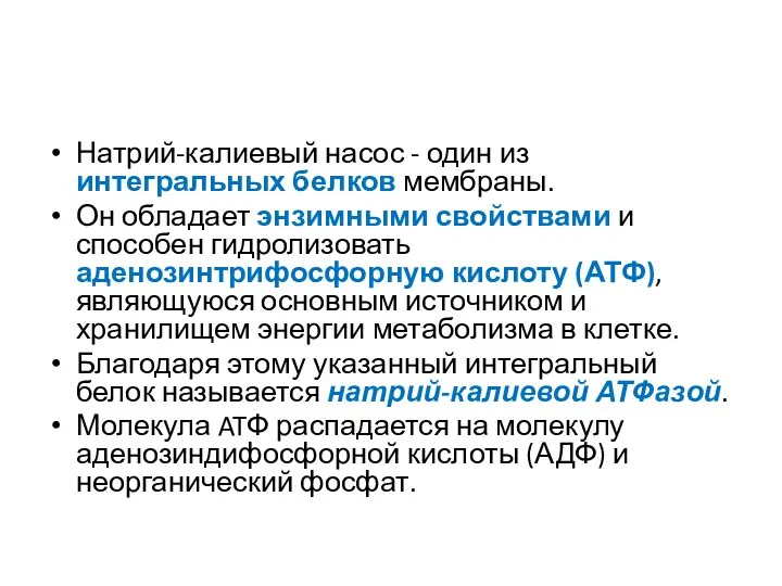 Натрий-калиевый насос - один из интегральных белков мембраны. Он обладает