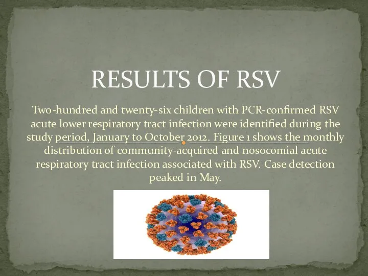 Two-hundred and twenty-six children with PCR-confirmed RSV acute lower respiratory tract infection were