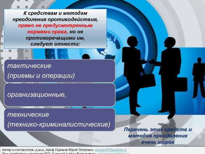 К средствам и методам преодоления противодействия, прямо не предусмотренным нормами права, но не