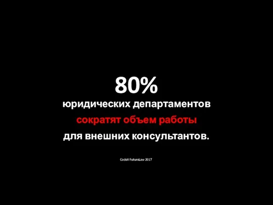 80% юридических департаментов сократят объем работы для внешних консультантов. CodeX FutureLaw 2017