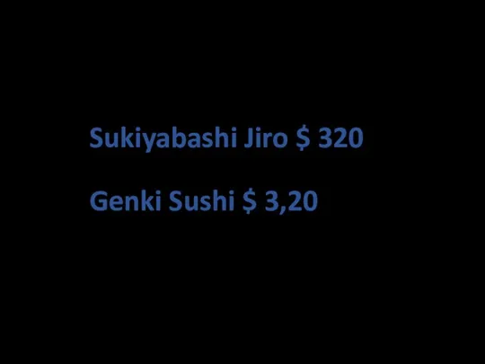 Sukiyabashi Jiro $ 320 Genki Sushi $ 3,20