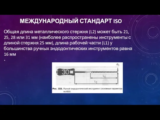 МЕЖДУНАРОДНЫЙ СТАНДАРТ ISO Общая длина металлического стержня (L2) может быть