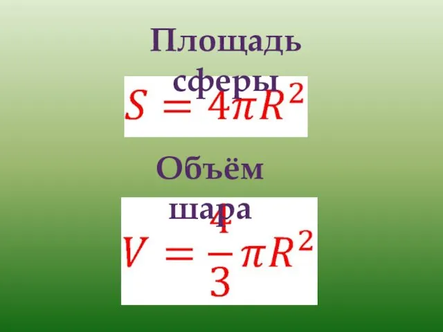 Площадь сферы Объём шара