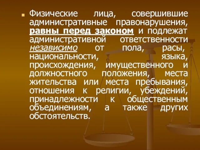 Физические лица, совершившие административные правонарушения, равны перед законом и подлежат